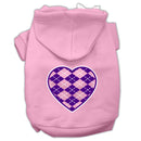 Pet Dog & Cat Hoodie Screen Printed, "Purple Argyle Heart"
