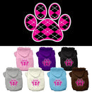 Pet Dog & Cat Hoodie Screen Printed, "Pink Argyle Paw"