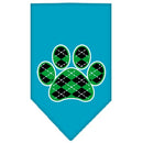 Pet and Dog Bandana Screen Printed, "Green Argyle Paw"