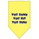 Pet and Dog Bandana Screen Printed, "You Come, You Sit, You Stay"