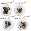 Dog Breed Specific Round Christmas Ornament, "Pug"