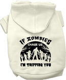 Halloween Pet, Dog & Cat Hoodie Screen Printed, "If Zombies Chase Us, I'm Tripping You"