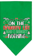 Christmas Pet and Dog Bandana Screen Printed, "On The Naughty List And I Regret Nothing"