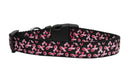 Pet Dog & Cat Nylon Collar or Leash, "Pink Ribbons On Black"