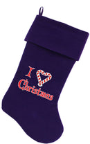 Velvet Christmas Stocking Screen Printed, "I Heart Christmas"