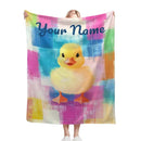 Personalized Baby Duck Blanket | Custom Name | Fluffy Yellow Duckling Watercolor Patchwork Fleece Throw Gift