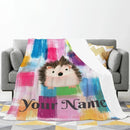 Personalized Hedgehog Blanket: Whimsical Plaid, Cosy Throw, Super Soft Name Gift