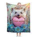 Personalized Hedgehog Love Heart Blanket: Romantic Flannel Fleece Throw, Super Soft Name Gift