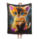 Personalized Starry-Eyed Kitten Blanket | Custom Name | Galaxy Cat Blue Eyes Fleece Throw Gift