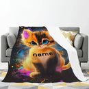 Personalized Starry-Eyed Kitten Blanket | Custom Name | Galaxy Cat Blue Eyes Fleece Throw Gift