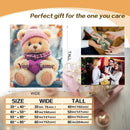 Personalized Snow Teddy Bear Blanket | Custom Name | Winter Bear Heart Fleece Throw Gift