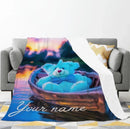 Personalized Twilight Teddy Bear Blanket: Dreamy Canoe Boat Adventure Throw, Soft Flannel Fleece