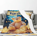 Personalized Teddy Bear Plush Blanket: Dreamy Stars, Flannel Fleece Throw, Super Soft Name Gift
