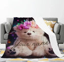 Personalized Teddy Bear Plush Blanket: Floral Crown, Soft Flannel Fleece Throw, Custom Name Gift