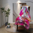 Personalized Cat Fleece Blanket: Pink Floral Kitty Design, Soft Custom Name Gift