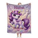 Personalized Purple Unicorn Blanket | Custom Name | Starry Cloud Flannel Fleece Throw Gift