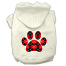 Pet Dog & Cat Hoodie Screen Printed, "Red Argyle Paw"