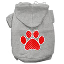 Pet Dog & Cat Hoodie Screen Printed, "Red Swiss Dots Paw"