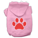 Pet Dog & Cat Hoodie Screen Printed, "Red Swiss Dots Paw"