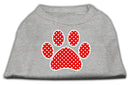 Pet Dog & Cat Shirt Screen Printed, "Swiss Dots Red Paw"