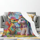 Personalized Unicorn and Dragon Blanket | Custom Name | Baby Dragon Unicorn Friends Fleece Throw Gift
