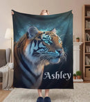 Personalized Tiger Blanket: Starry Night Jungle Throw, Soft Flannel Fleece Name Gift