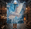 Personalized Wizarding Owl Blanket: Harry Potter Theme, Custom Flannel Fleece Name Throw