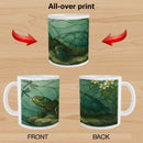 Stained Glass Sea Turtle Mug | Tiffany Style Art | Turtle and Dragonfly Teal Green Water Scene 11oz Ceramic Coffee Tea Cup Gift