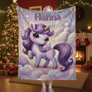 Personalized Purple Unicorn Blanket | Custom Name | Starry Cloud Flannel Fleece Throw Gift