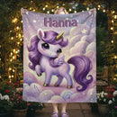 Personalized Purple Unicorn Blanket | Custom Name | Starry Cloud Flannel Fleece Throw Gift