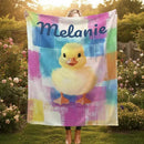 Personalized Baby Duck Blanket | Custom Name | Fluffy Yellow Duckling Watercolor Patchwork Fleece Throw Gift