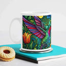Hummingbird Mug | Stained Glass Jewel-Tone Hummingbird Tropical Flowers Ceramic Coffee Tea Cup Gift
