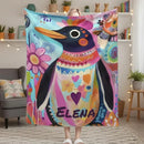 Personalized Penguin Blanket | Custom Name | Colorful Arctic Animal 310gsm Fleece Throw Gift