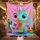 Personalized Dragon Blanket: Cartoon Flannel Fleece Dino Throw, Custom Name Gift