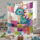 Personalized Dinosaur Blanket - Patchwork Maximalist Dragon Throw Custom Name Gift
