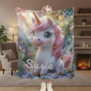 Personalized Unicorn Blanket - Magical Pink Flannel Fleece Throw Custom Name Kids Gift