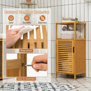 Bamboo Bathroom Storage Floor Cabinet with Door and Shelf Corner Cabinet