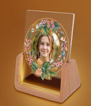 Custom Photo Night Light for Teen Girls | Tropical Floral Wreath with Teen Icons | Upload Her Photo | USB Powered | Wood Base