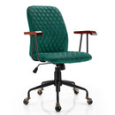 Velvet Office Chair with Wooden Armrests - Adjustable Height