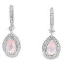 Rose Quartz Diamond Dangle Earrings 10KT White Gold