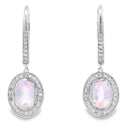 Rose Quartz Diamond Dangle Earrings 10KT White Gold