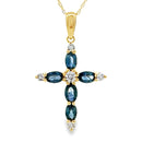 Sapphire Cross Religious Pendant 10KT Yellow Gold