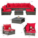 7 Pieces Patio Rattan Furniture Set Sectional Sofa Garden Cushion