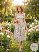 En Saison Maris Floral a-Line Dress in Sage, Size Medium