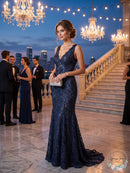 Morgan & Company Juniors Open-Back Glitter-Lace Gown