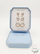 Unwritten14K Gold Flash Plated 3-Pieces Cubic Zirconia Hoop Dainty Earring Set