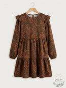 WAYF Womens Velma Animal Print Ruffle Babydoll Dress