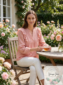 Lauren Ralph Lauren Bib-Front Cotton-Blend Top – Rose Tan, Size Large
