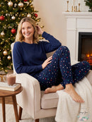 Jenni Women Holiday Lights Long Sleeve Waffle Pajama Top/Jogger 2PC Set Size XS