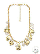 Holiday Lane Gold-Tone Pave Valentine Heart and Imitation Pearl Charm Necklace